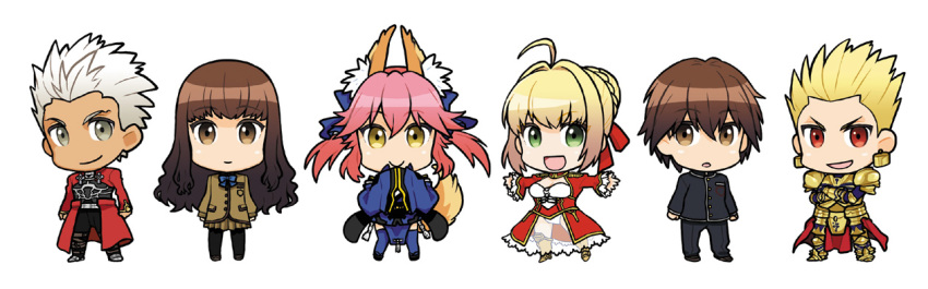 3boys, 3girls, ahoge, animal_ears, archer, armor, atsu_takashi, black_legwear