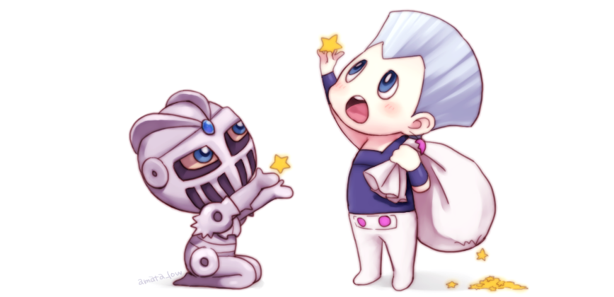 2boys, blue_eyes, chibi, grey_hair, jean_pierre_polnareff, jojo_no_kimyou_na_bouken, multiple_boys, raji_(aranmax)