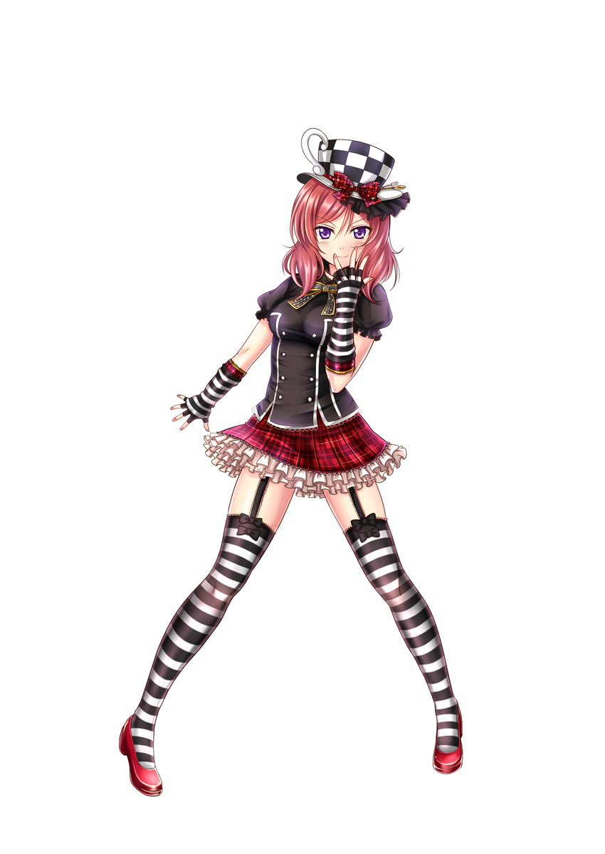 1girl, amano_yuki, blush, bow, fingerless_gloves, frilled_skirt, frills, garter_straps