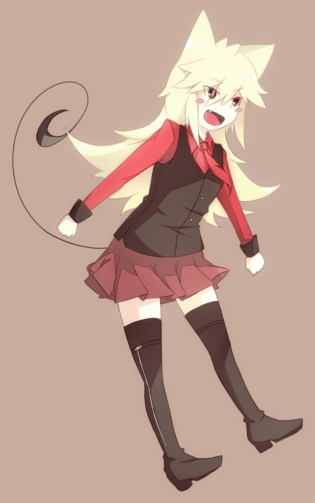 1girl, animal_ears, bangs, black_boots, black_eyes, black_shirt_cuffs, black_thigh_boots, black_waistcoat