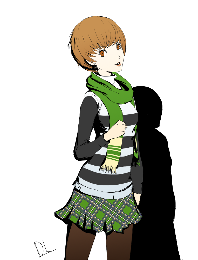1girl, atlus, black_legwear, brown_eyes, brown_hair, commentary, cosplay, dh_(brink_of_memories)