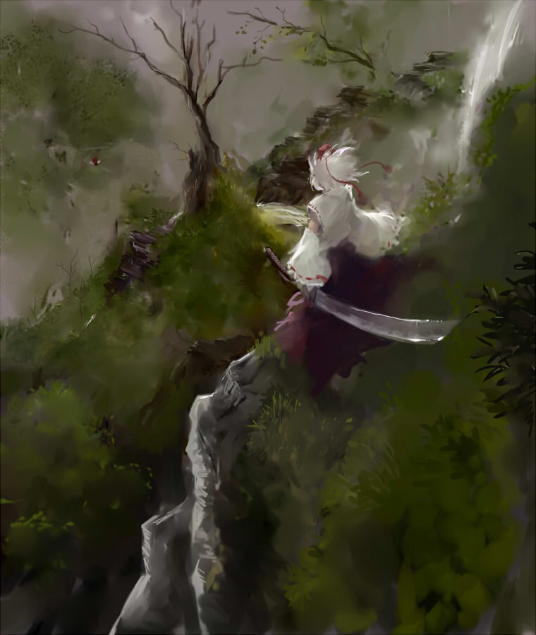 2girls, detached_sleeves, from_above, from_behind, hakurei_reimu, hat, hi-yo, inubashiri_momiji