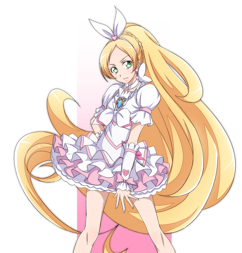 1girl, absurdly_long_hair, blonde_hair, choker, cure_rhythm, frilled_skirt, frills, green_eyes