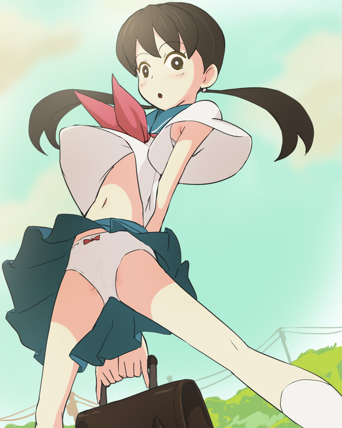 1girl, :o, blush, brown_eyes, brown_hair, fumiko, fumiko_no_kokuhaku, haruyama_kazunori