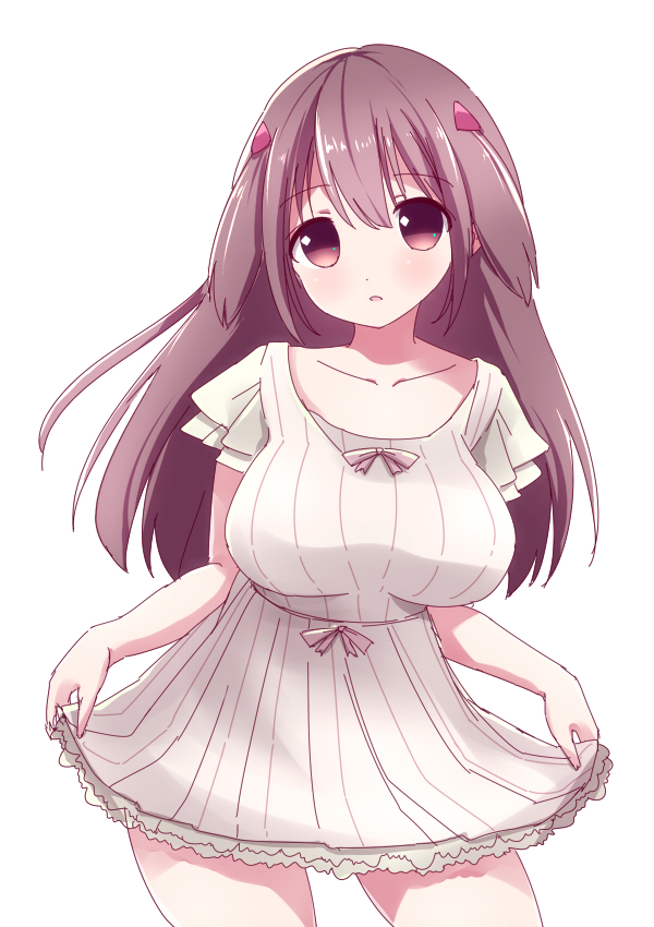1girl, blush, breasts, brown_hair, dress, large_breasts, long_hair, maya_yukiko