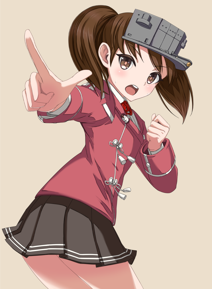 >:o, 1girl, :o, asacrebleu, blush, brown_eyes, brown_hair, brown_skirt