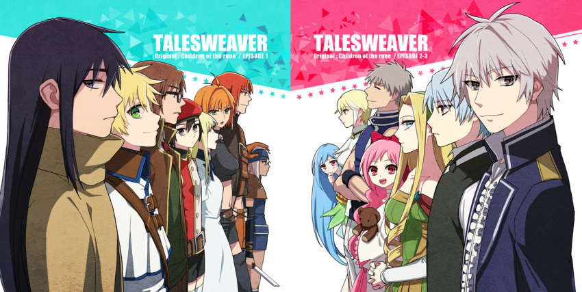 anais_del_caril, benya_(tales_weaver), black_hair, blonde_hair, blue_eyes, blue_hair, boris_jinneman, bow