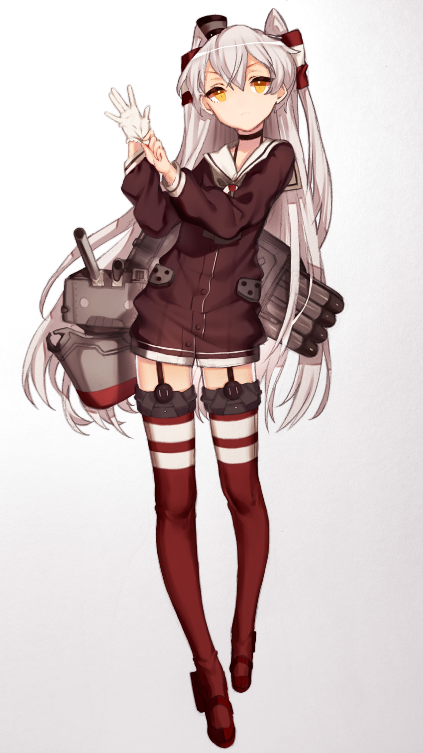 1girl, adjusting_clothes, adjusting_gloves, amatsukaze_(kantai_collection), aya_(547972106), brown_eyes, choker, glove_pull