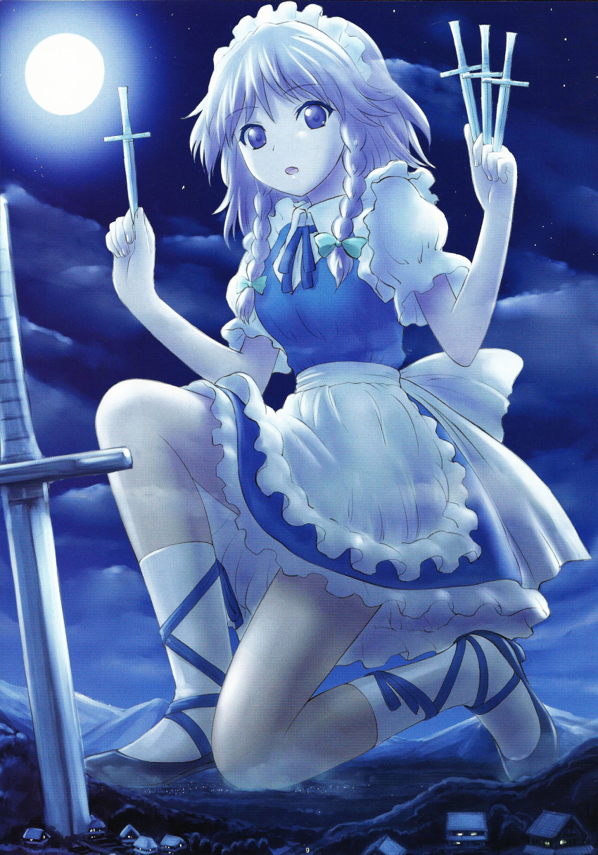 1girl, :o, absurdres, ankle_lace-up, blue_eyes, braid, clouds, cloudy_sky
