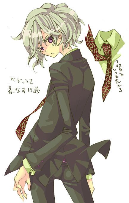 kiryu_yoshiya, kiryuu_yoshiya, kuraaaa, necktie, purple_eyes, silver_hair, subarashiki_kono_sekai, suit