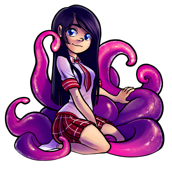 1girl, aitako, bangs, black_hair, blue_eyes, collaboration, consensual_tentacles, cyanatar