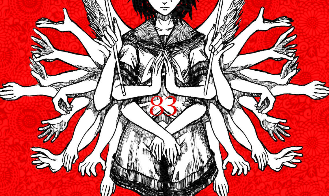1girl, aouji, cover, cover_page, doujin_cover, multiple_arms, murasa_minamitsu, red_background