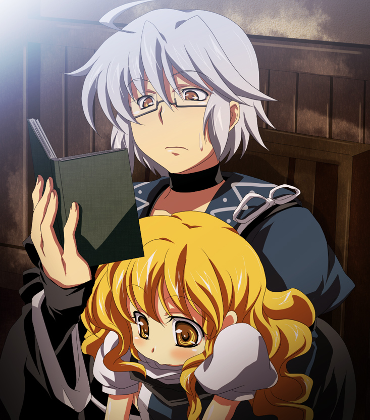 bad_id, blonde_hair, book, glasses, kirisame_marisa, mekabu, morichika_rinnosuke, silver_hair