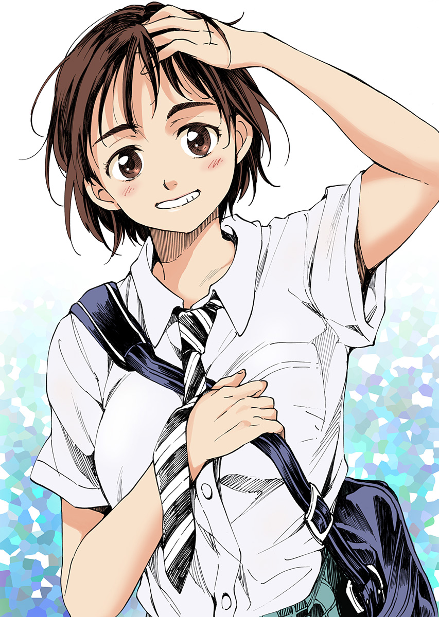 1girl, agahari, brown_eyes, brown_hair, fujiyama-san_wa_shishunki, fujiyama_makio, highres, looking_at_viewer