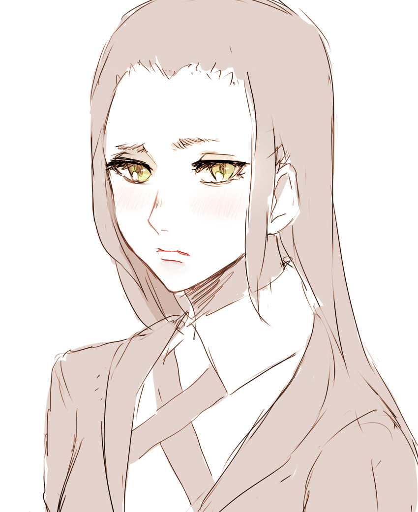 1girl, amane_(hunter_x_hunter), blush, frown, highres, hunter_x_hunter, long_hair, sepia