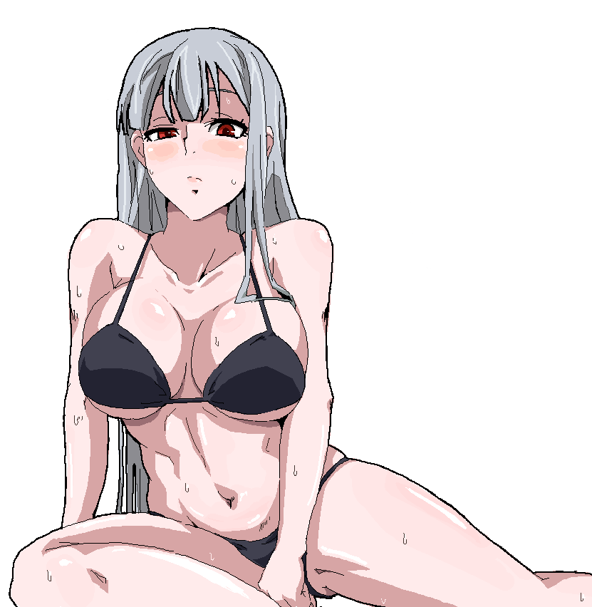 bikini, blush, long_hair, navel, oekaki, red_eyes, selvaria_bles, senjou_no_valkyria