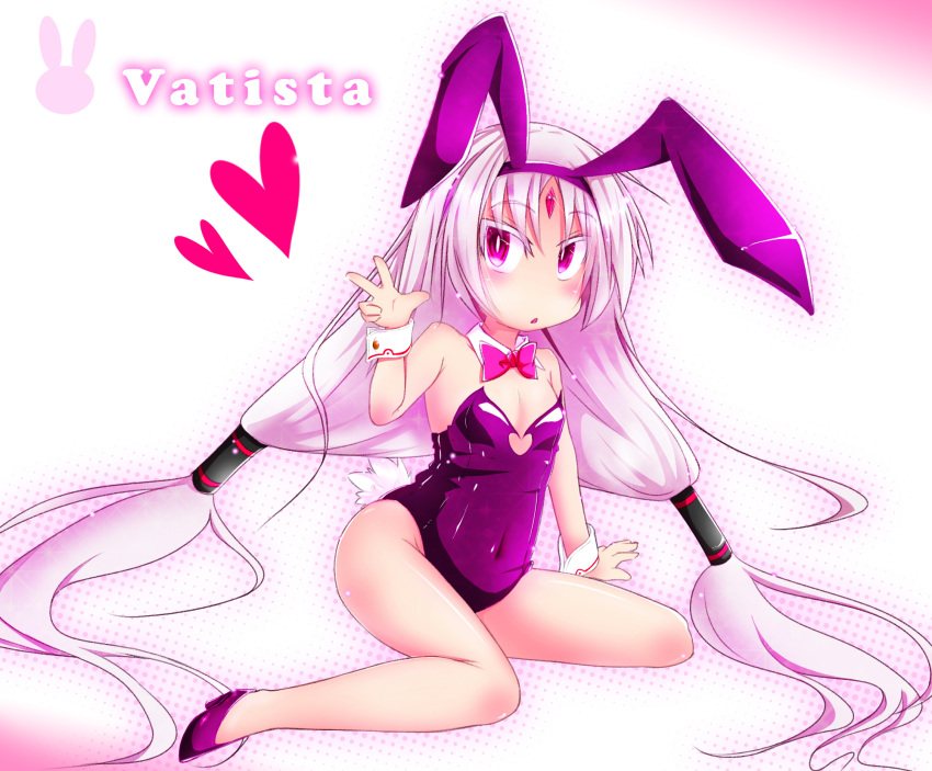 1girl, ahoge, albino, animal_ears, bowtie, bunny_girl, bunny_tail, bunnysuit