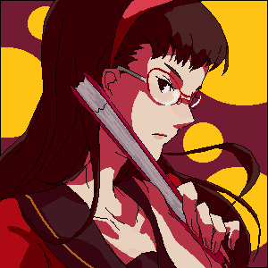 amagi_yukiko, black_hair, fan, glasses, hairband, kon_(pixiv31474), long_hair, persona