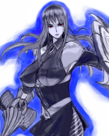 glow, kon_(pixiv31474), long_hair, military_uniform, pantyhose, polearm, print_pantyhose, red_eyes