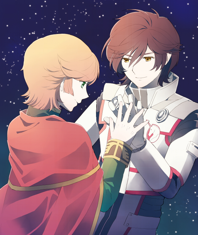 1boy, 1girl, audrey_burne, banagher_links, cape, gundam, gundam_unicorn, lydi_(dd)