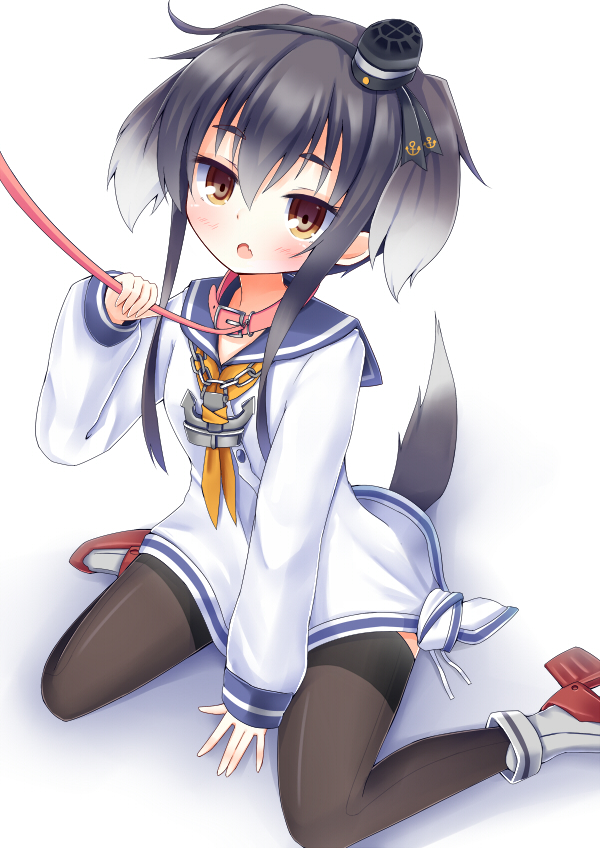 1girl, animal_ears, black_legwear, blush, brown_eyes, collar, dog_collar, dog_ears