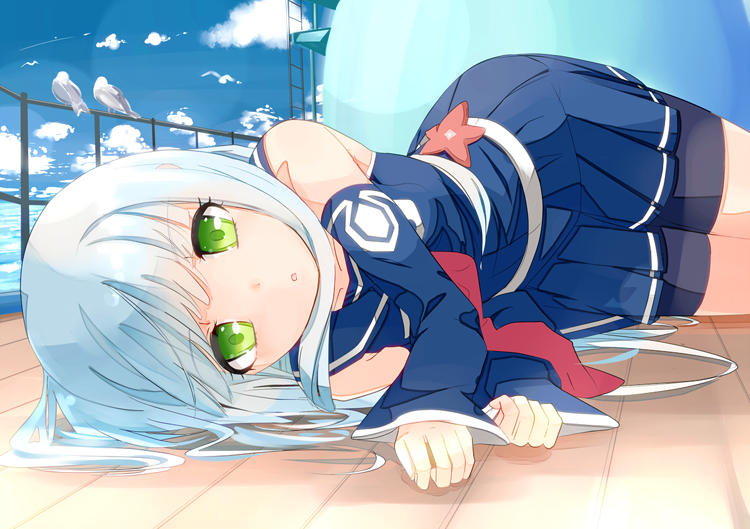 1girl, aoki_hagane_no_arpeggio, arpeggio_of_blue_steel, blue_hair, detached_sleeve, green_eyes, iona, long_hair