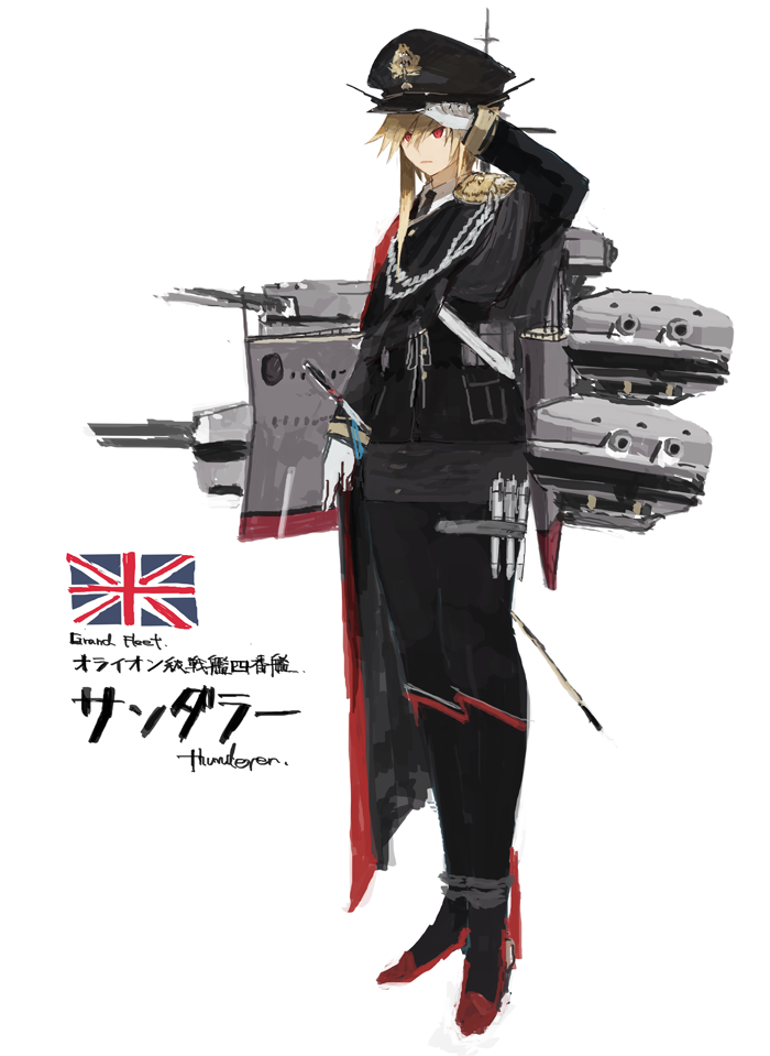1girl, blonde_hair, character_name, collared_shirt, hat, hms_thunderer, hms_thunderer_(siirakannu), kantai_collection