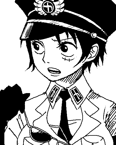 black_hair, fake_spoilers, genderswap, hat, impel_down, lowres, luffyko, monkey_d_luffy