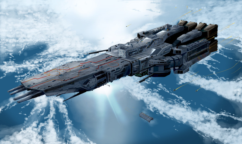 antennae, armd, cannon, choujikuu_yousai_macross, clouds, condensation_trail, earth, energy_gun, epic, fleet, flying, i.t.o_daynamics, macross, macross:_do_you_remember_love?, mecha, railgun, realistic, science_fiction, sdf-1, space, space_craft, u.n._spacy, vf-1, vf-1_super, weapon