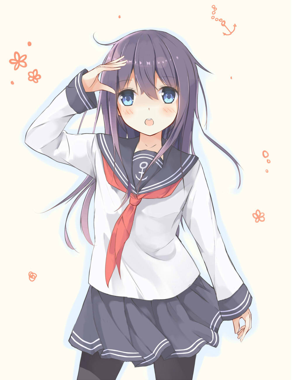 1girl, :o, akatsuki_(kantai_collection), black_legwear, blue_eyes, blue_hair, blush, hachita_(odangoya)