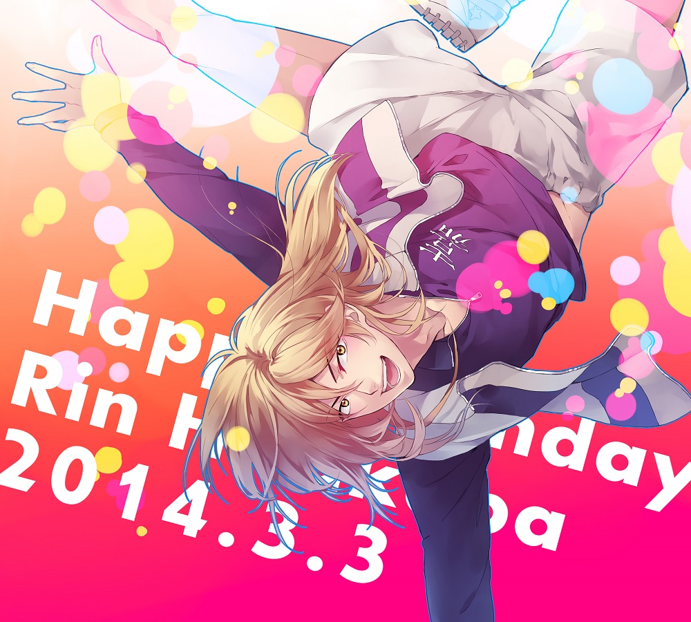 1boy, blonde_hair, hirakoba_rin, jacket, kali_lgk, purple_jacket, solo, tan