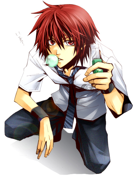 1boy, artist_request, bangs, bubblegum, male, marui_bunta, necktie, pants