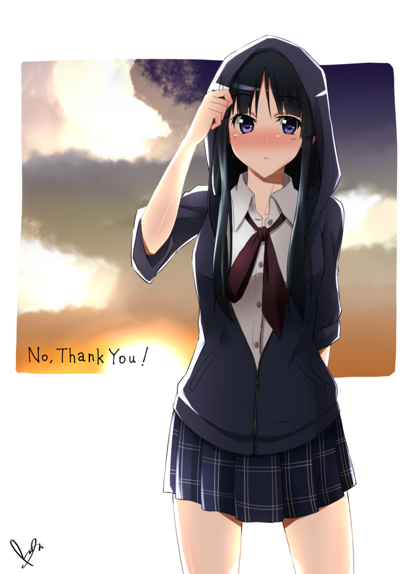 1girl, akiyama_mio, black_hair, highres, hoodie, k-on!, long_hair, necktie