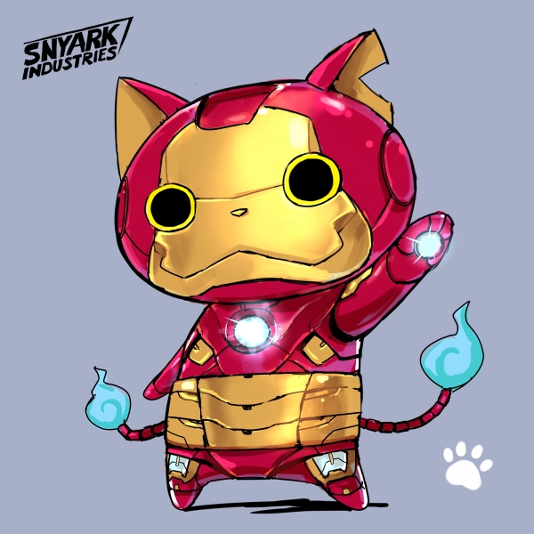 iron_man, iron_man_(comics), iron_man_(cosplay), jibanyan, marvel, shiitake_urimo, youkai_watch