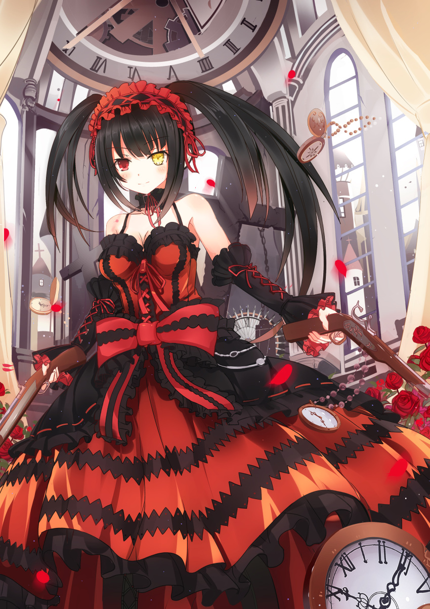 1girl, absurdres, armpits, bare_shoulders, black_hair, black_legwear, breasts, cleavage