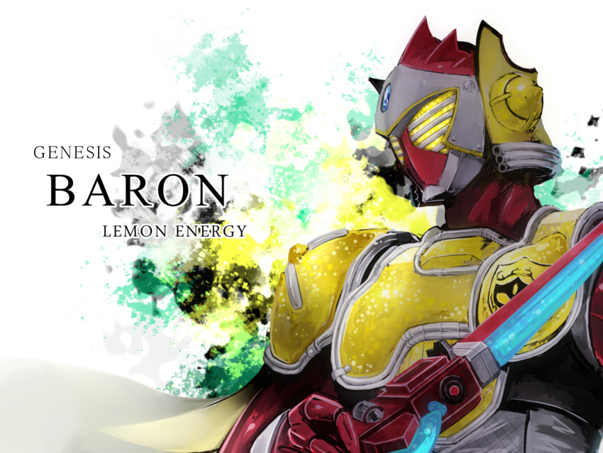 1boy, armor, bow_(weapon), cape, kamen_rider, kamen_rider_baron, kamen_rider_gaim_(series), male
