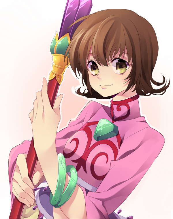 1girl, annie_barrs, bracelet, brown_hair, flipped_hair, gem, jewelry, kirimi_maguro