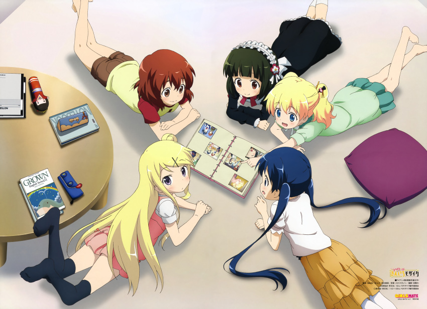 5girls, absurdres, alice_carteret, barefoot, blonde_hair, blue_eyes, blue_hair, blush