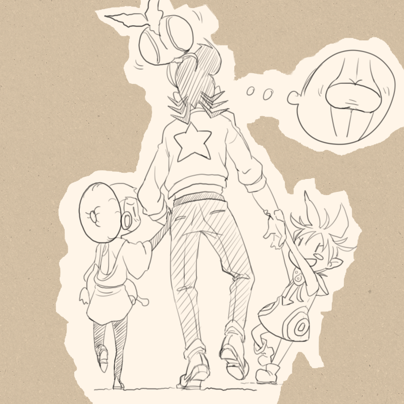033h, 1boy, 3girls, adelie_(space_dandy), dandy_(space_dandy), erssime, monochrome, multiple_girls