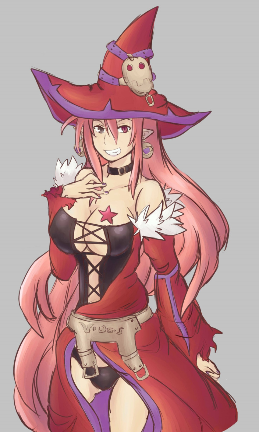 1girl, absurdres, azylsagara, bare_shoulders, belt, black_panties, breasts, cleavage