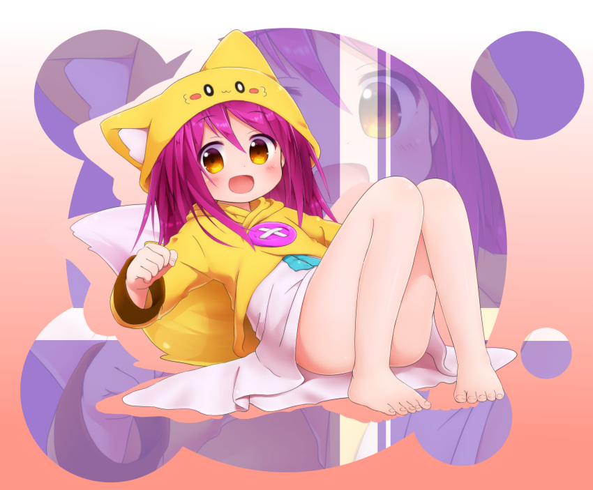 animal_ears, barefoot, fake_animal_ears, feet, highres, hoodie, jacket, legs