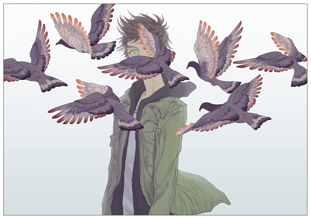 1boy, bird, brown_hair, giant_killing, green_eyes, jacket, short_hair, suicidaaa