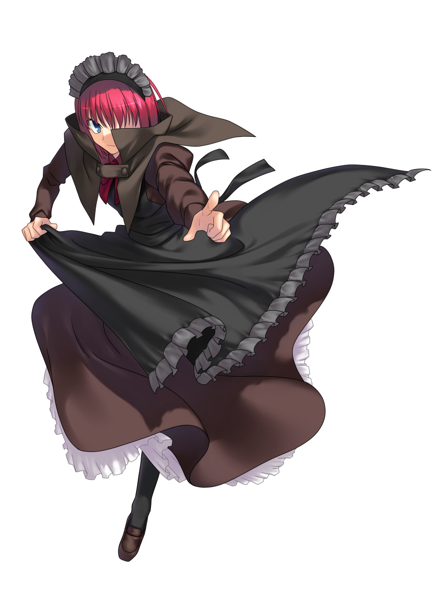 absurdres, blue_eyes, brainwasher_detective, detective, highres, hisui, maid, pointing