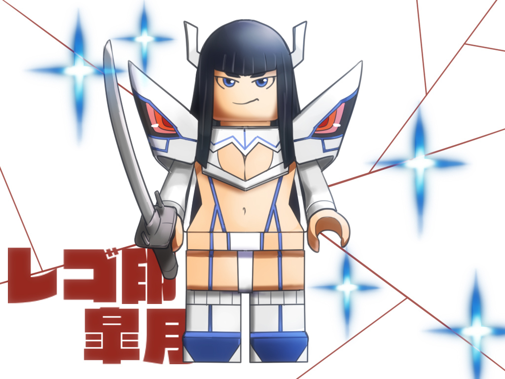 1girl, ban, black_hair, blue_eyes, junketsu, kill_la_kill, kiryuuin_satsuki, lego