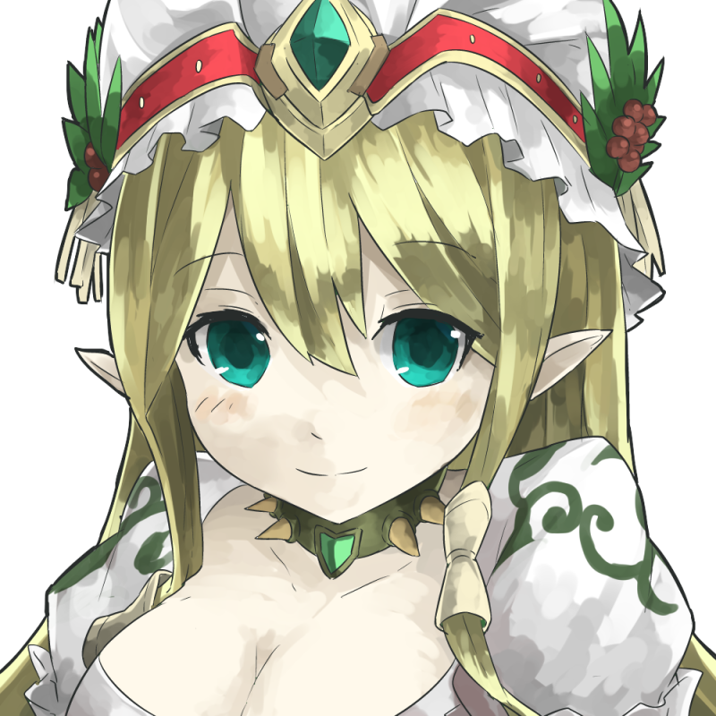 1girl, aqua_eyes, berries, blonde_hair, blush, breasts, bust, choker
