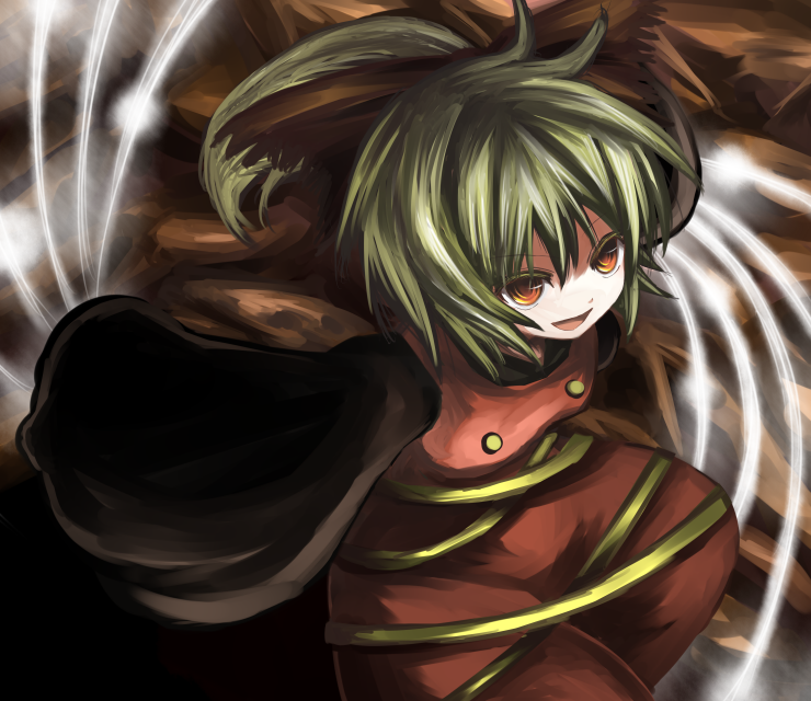 bad_id, blonde_hair, bow, hair_bow, kurodani_yamame, orange_eyes, ponytail, solo