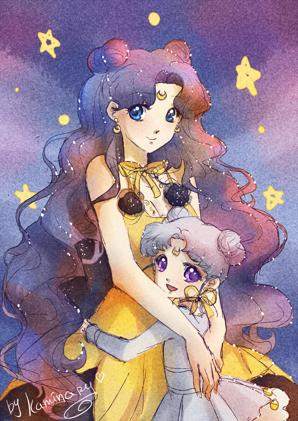 2girls, bishoujo_senshi_sailor_moon, black_hair, blue_eyes, blue_hair, diana_(sailor_moon), diana_(sailor_moon)_(human), highres