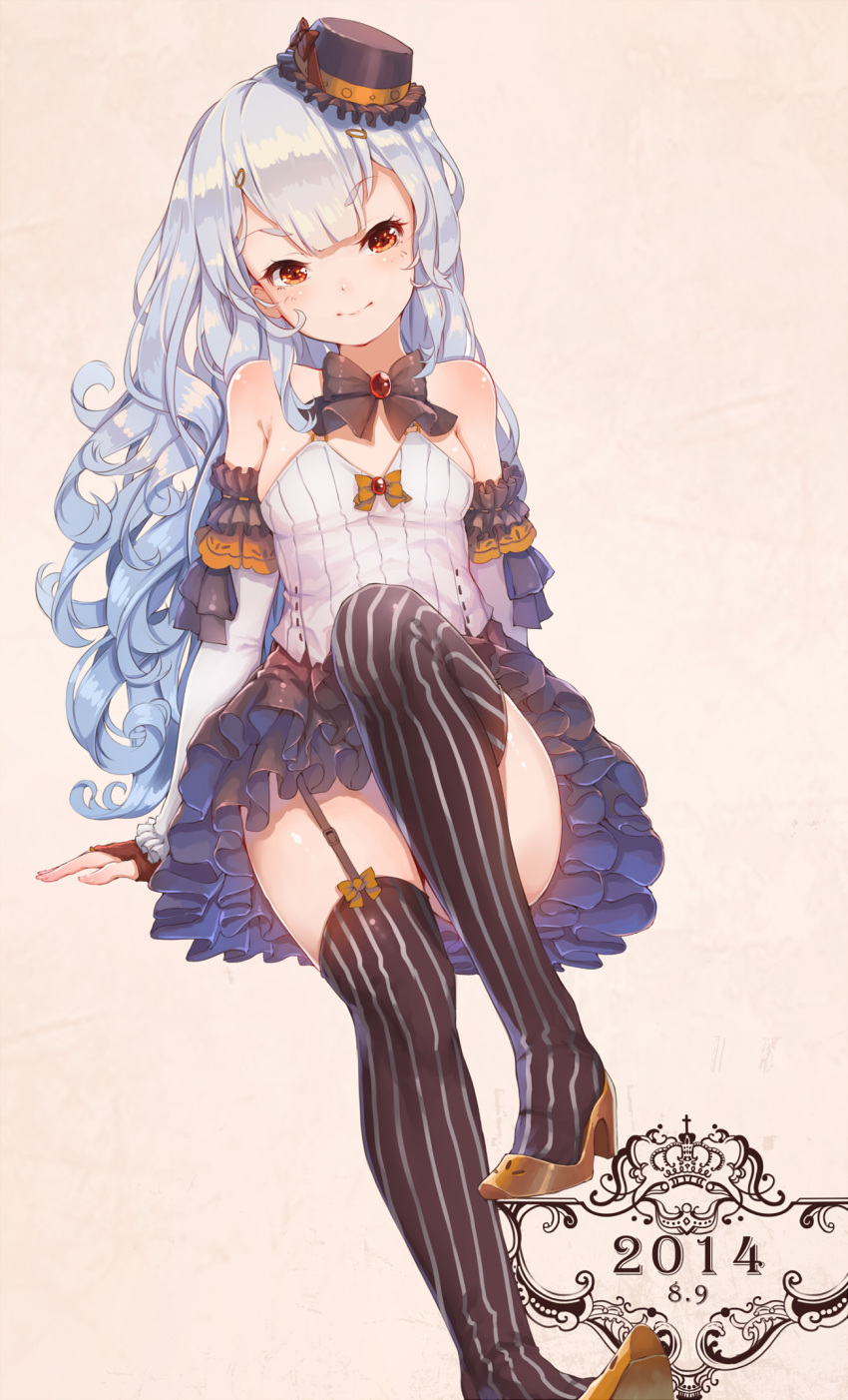 1girl, brown_eyes, fangxiang_cuoluan, garter_straps, hat, highres, long_hair, mini_top_hat