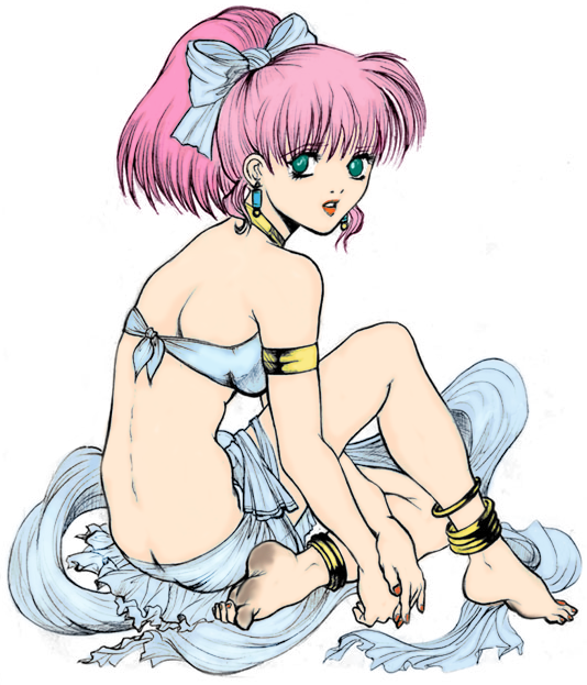 ankle_bracelets, armlet, autumn-sacura, back, barefoot, bikini_top, butt_crack, choker