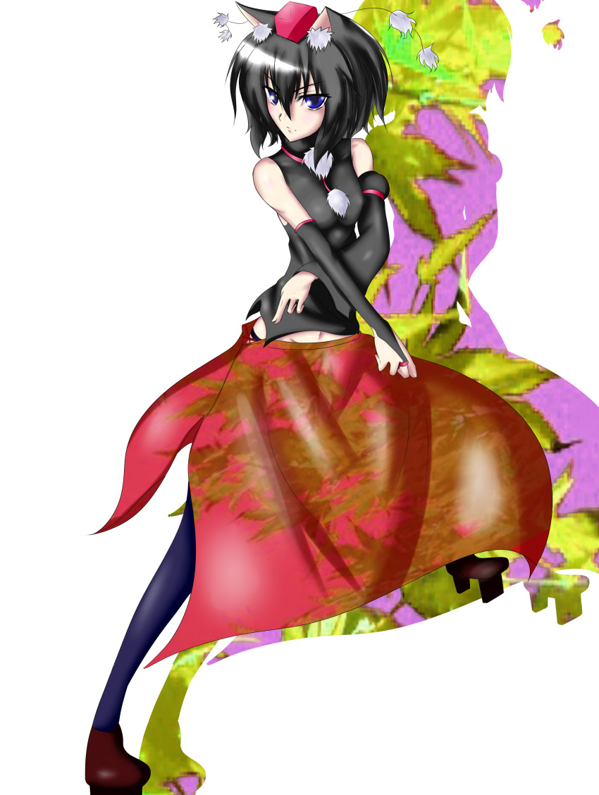 1girl, absurdres, alternate_eye_color, alternate_hair_color, animal_ears, bare_shoulders, black_hair, black_legwear